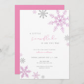 Faire-part de Baby Shower Fille Rose Petit Flocon  (Devant / Derrière)