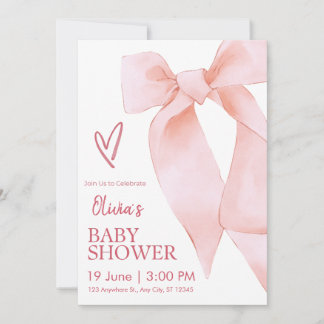 Faire-part de Baby Shower Fille Ruban Rose Élégant