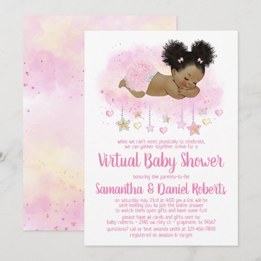 Faire-part de Baby Shower Fille Virtuelle (Devant / Derrière)