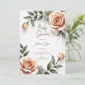 Faire-part de Baby Shower Fleur Aquarelle pour Gar (Debout devant)