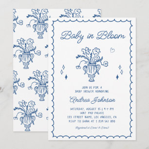 Faire-part de Baby Shower Fleur Bleue Garçon Dessi