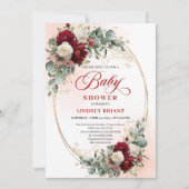 Faire-part de Baby Shower Fleur de Pivoine Rouge P (Devant)