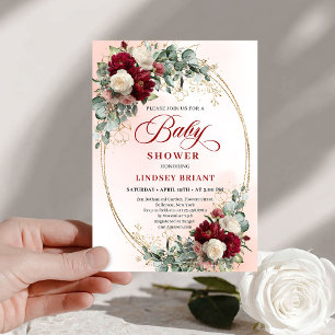 Faire-part de Baby Shower Fleur de Pivoine Rouge P