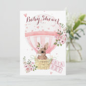 Faire-part de Baby Shower Fleur Rose avec Lapin Bé (Debout devant)