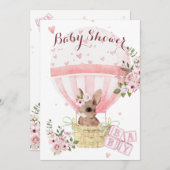 Faire-part de Baby Shower Fleur Rose avec Lapin de (Devant / Derrière)