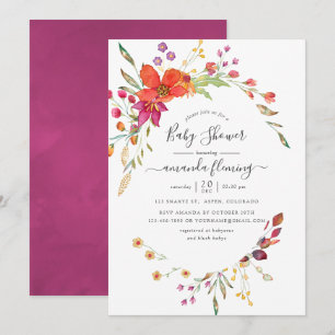 Faire-part de baby shower Fleur sauvage Aquarelle