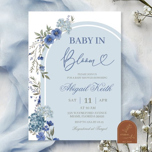 Faire-part de Baby Shower Fleur Sauvage Bleue d'Hy
