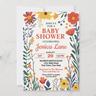 Faire-part de Baby Shower Fleur Sauvage Rustique