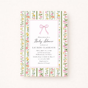 Faire-part de Baby Shower Fleurie Ruban Rose Cotta