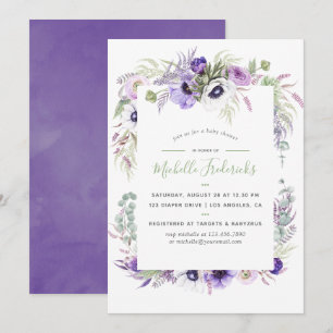 Faire-part de Baby Shower Fleurs Aquarelle Violet