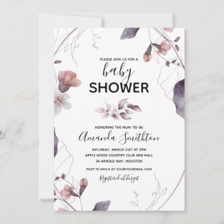 Faire-part de Baby Shower Fleurs Aquarelle Violett