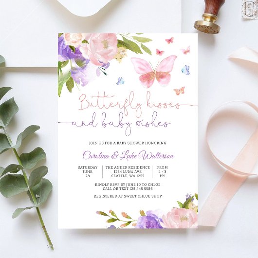 Faire-part de Baby Shower Fleurs Papillon