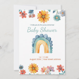 Faire-part de Baby Shower Floral Arc-en-Ciel Aquar