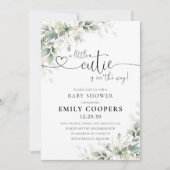 Faire-part de Baby Shower Floral Doré Eucalyptus (Devant)