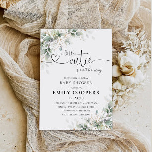 Faire-part de Baby Shower Floral Doré Eucalyptus