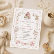 Faire-part de baby shower floral jouets pour nourr