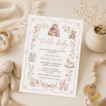 Faire-part de baby shower floral jouets pour nurse