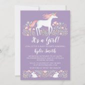 Faire-part de Baby shower floral Unicorn (Devant)