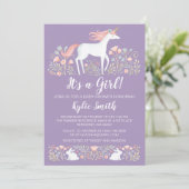 Faire-part de Baby shower floral Unicorn (Debout devant)