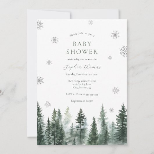 Faire-part de Baby Shower Forêt d'Hiver (Devant)