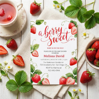 Faire-part de Baby shower fraise d'été
