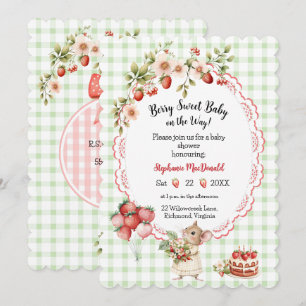 Faire-part de Baby Shower Fraise - Gingham Vert