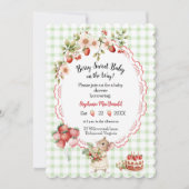 Faire-part de Baby Shower Fraise - Gingham Vert (Devant)