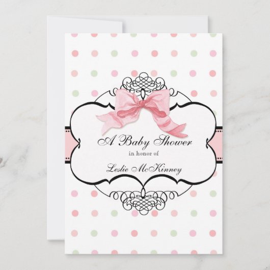 Faire-part de Baby Shower - French Bow Dot Swirl (Devant)
