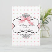 Faire-part de Baby Shower - French Bow Dot Swirl (Debout devant)