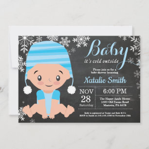 Faire-part de Baby Shower Garçon Bleu Hiver Tablea
