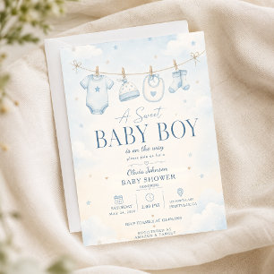 Faire-part de Baby Shower Garçon Douceur Bleu Aqua
