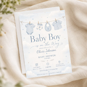 Faire-part de Baby Shower Garçon Douceur Bleu Aqua