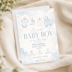 Faire-part de Baby Shower Garçon Douceur Bleu Aqua