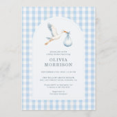 Faire-part de Baby Shower Garçon Gingham Bleu (Devant)