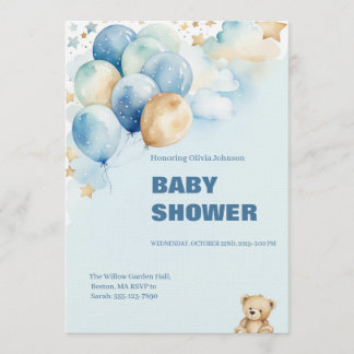Faire-part de Baby Shower Garçon | Ours en peluche