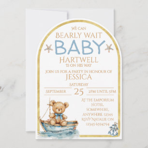 Faire-part de Baby Shower Garçon Ours Marin Dans U