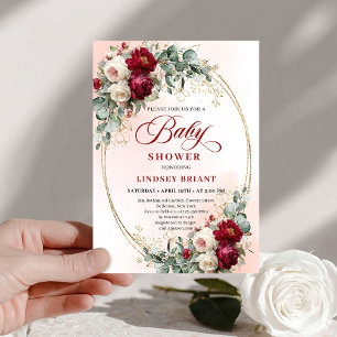 Faire-part de Baby Shower Garden Rustic Burgundy P