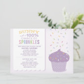 Faire-part de Baby Shower Gâteau Cupcake Violet (Debout devant)