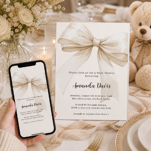 Faire-part de Baby Shower genre neutre ivoire beig