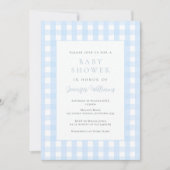 Faire-part de Baby Shower Gingham Bleu pour Garçon (Devant)