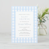 Faire-part de Baby Shower Gingham Bleu pour Garçon (Debout devant)