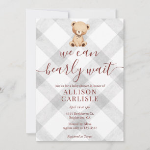 Faire-part de Baby Shower Gingham Ours en Peluche 