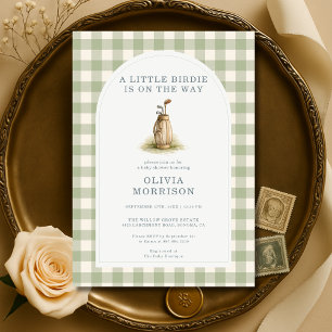 Faire-part de Baby Shower Gingham Vert Sauge Golf