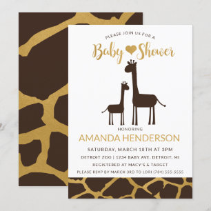 Faire-part de Baby Shower Girafe Brun & Or