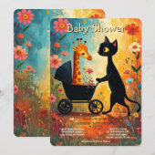 Faire-part de Baby Shower Girafe Chat Mignon (Devant / Derrière)