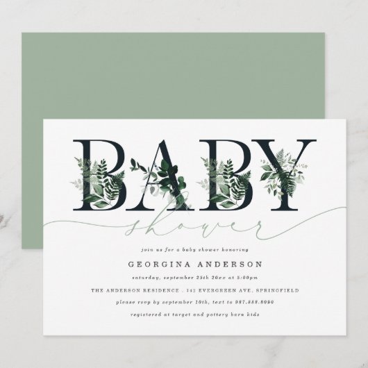 Faire-part de Baby Shower Greenery (Devant / Derrière)