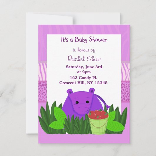 Faire-part de Baby Shower Hippopotame Violet (Devant)