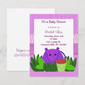 Faire-part de Baby Shower Hippopotame Violet (Devant / Derrière)