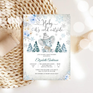 Faire-part de Baby Shower Hiver Invitation Éléphan