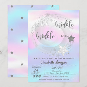 Faire-Part de Baby Shower Holographique Argent Éto